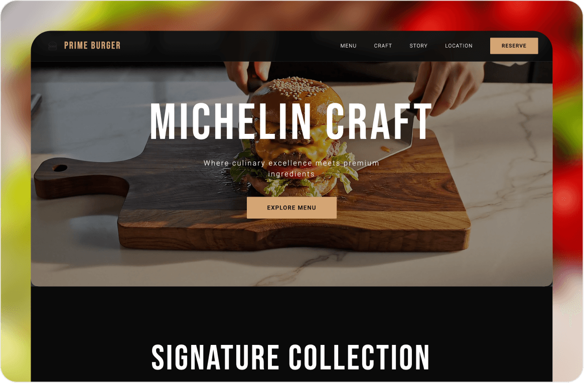 use case screenshot of ai generated beef burger website from Wegic AI